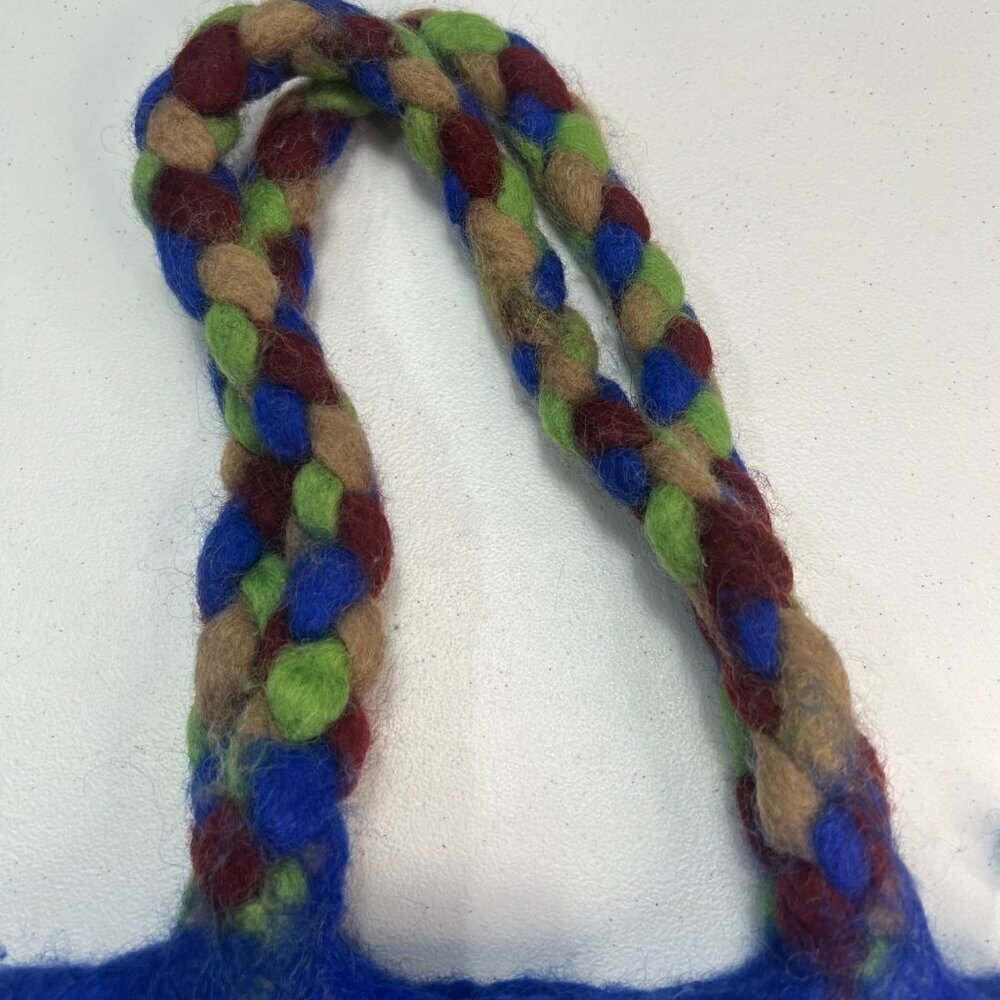 Blue Floral Tote Nepal Vintage Boho Cottagecore Green Woven Small Vacation - Picture 3 of 11